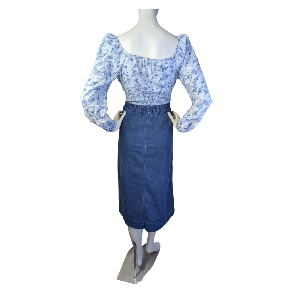 American Eagle Blue Floral Smocked Prairie Blouse | Cottagecore Western | Size M - Picture 8 of 12
